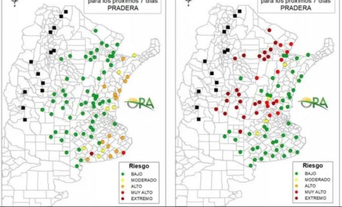 Clima: aumenta la cantidad de puntos clasificados con riesgo muy alto de déficit hídrico